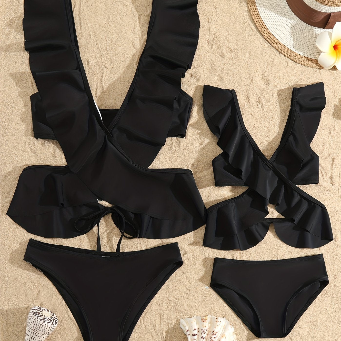 Mommy Kids Matching Swimsuit Ruffle Sleeve Swimwear