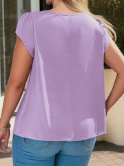 Solid Cap Sleeve Keyhole Front Blouse