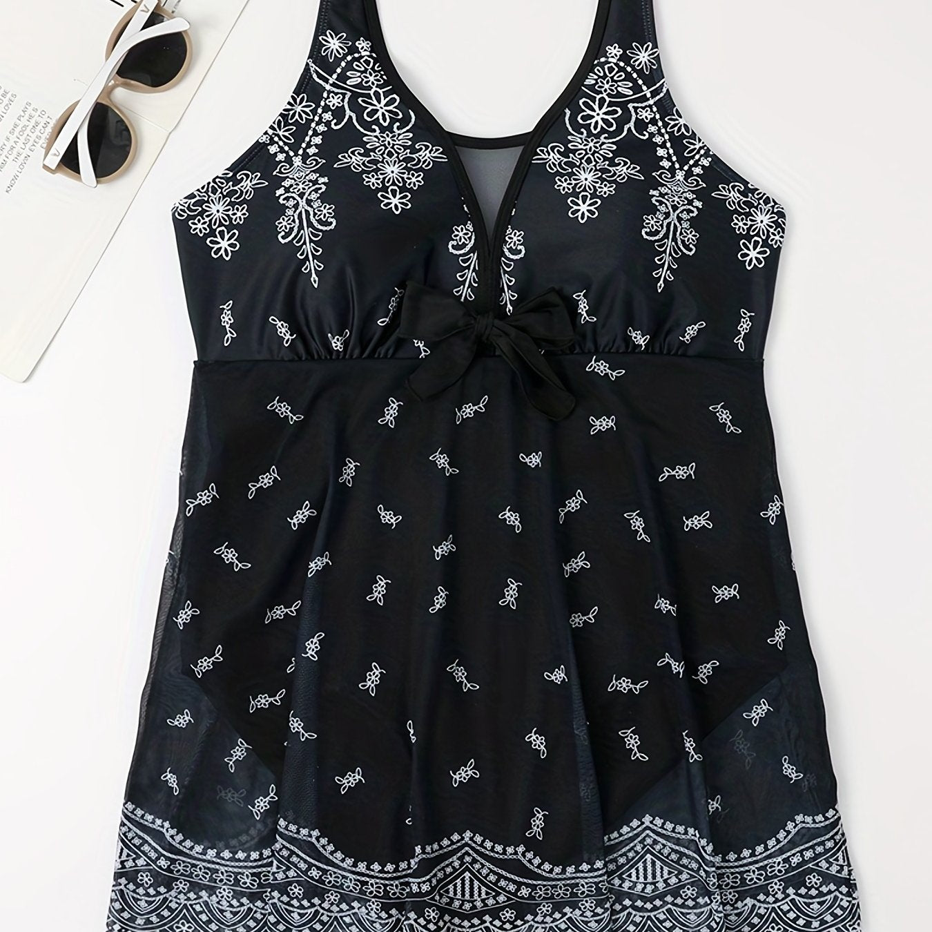 Floral Print V Neck One Piece Swimsuit