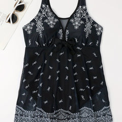 Floral Print V Neck One Piece Swimsuit