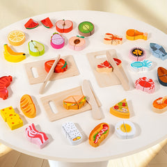 Wooden Play Kitchen Cutting Set Toy Realistic Food