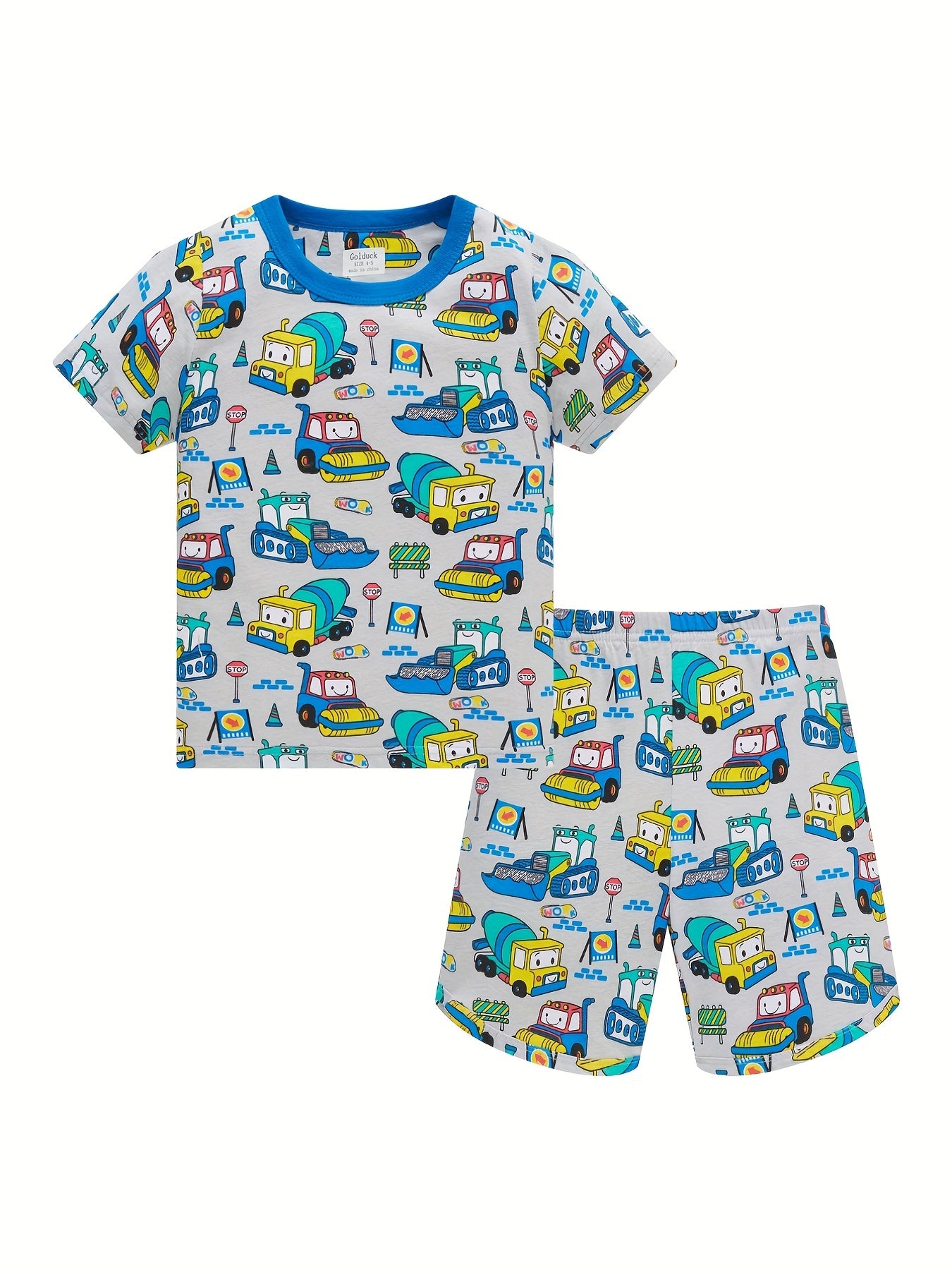 Boys Bulldozer Concrete Mixer Cartoon Pajamas Set