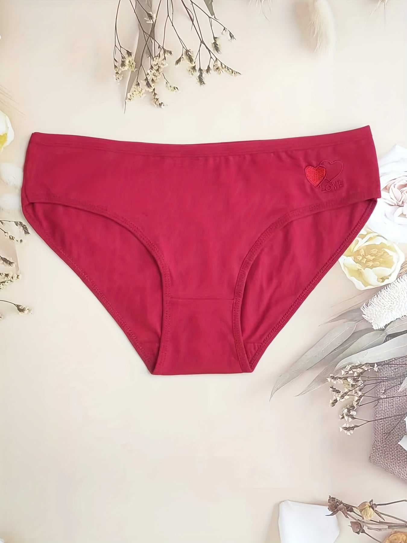 3pcs Heart Embroidery Briefs Comfy Stretchy Intimates Panties