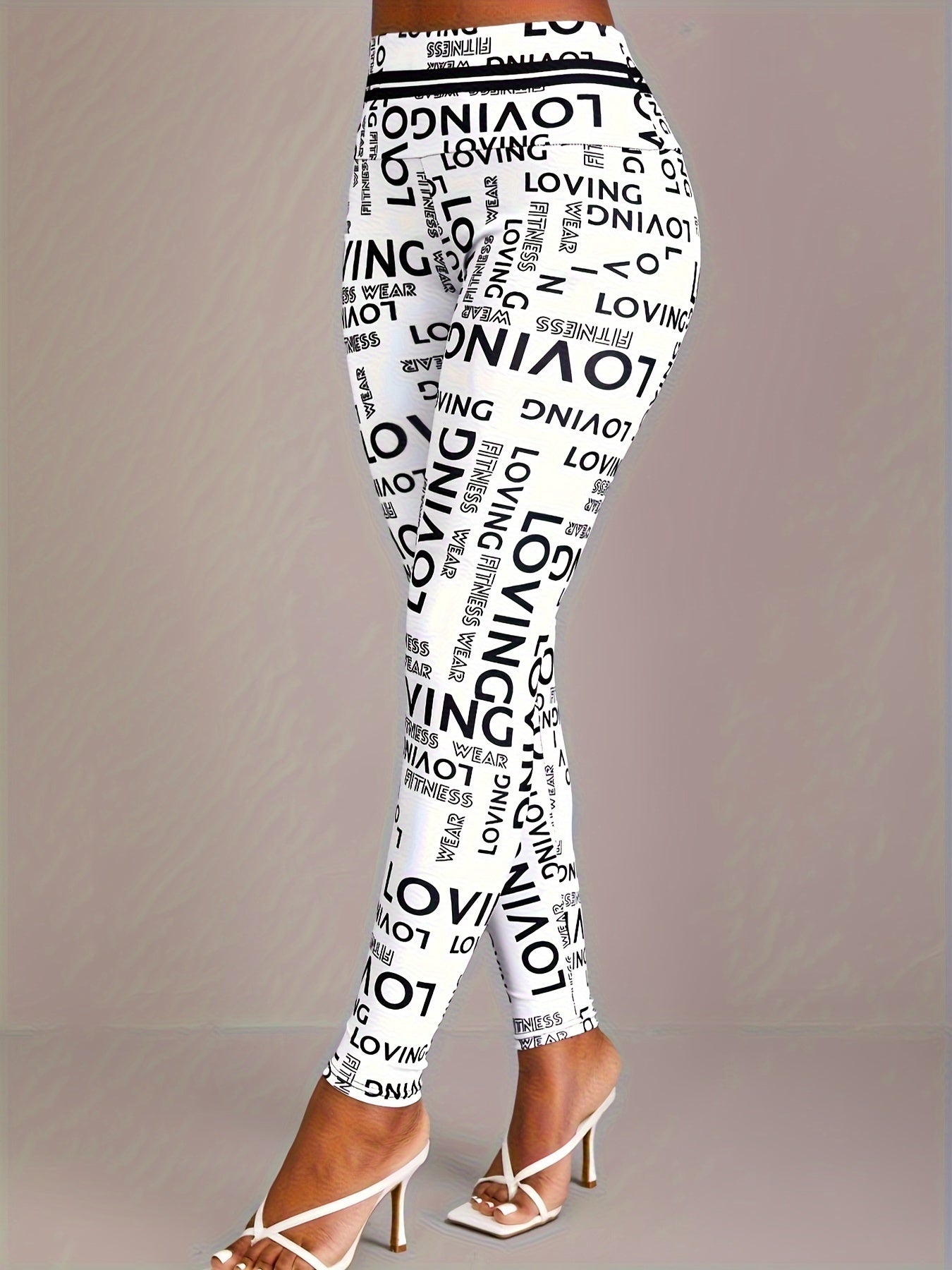 Letter Print Sports Leggings High Waist Yoga Running Tight Pants