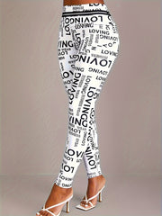 Letter Print Sports Leggings High Waist Yoga Running Tight Pants