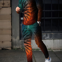 Digital Pattern Print Men's Long Sleeve Tee & Casual Sweatpants Set