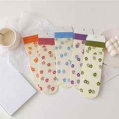 5 Pairs Fruit Floral Mesh Socks Sheer Mid Tube Stockings
