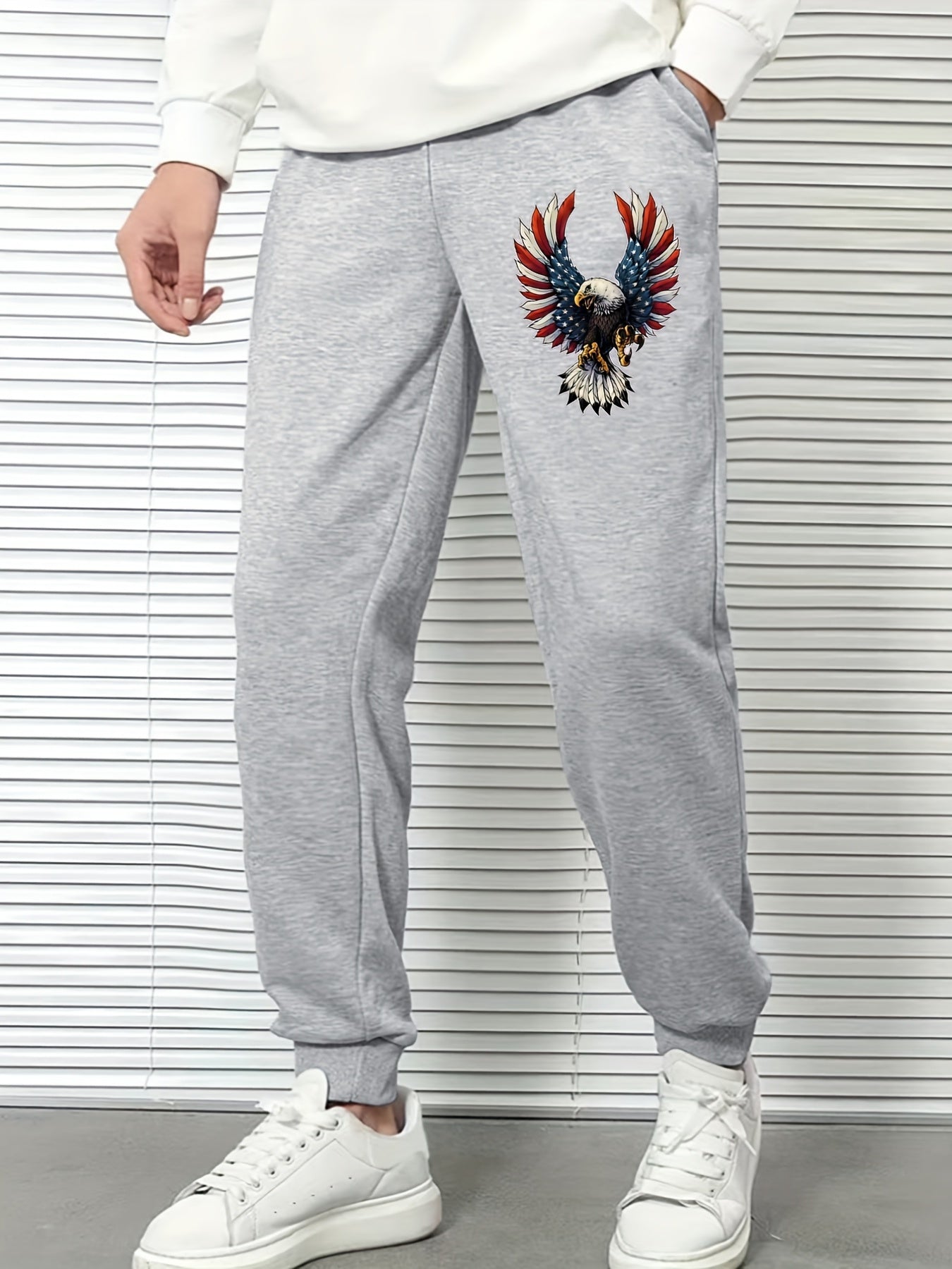 Eagle Print Men's Sports Pants Drawstring Jogging Trousers