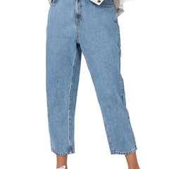 Button Fly High Rise Straight Leg Crop Jeans