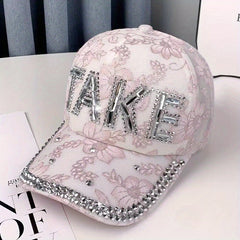 Rhinestone TAKE Baseball Cap Sunshade Hat Lace Cap
