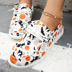 Women's Halloween Pumpkin Skull Print Flats Slip On Loafers
