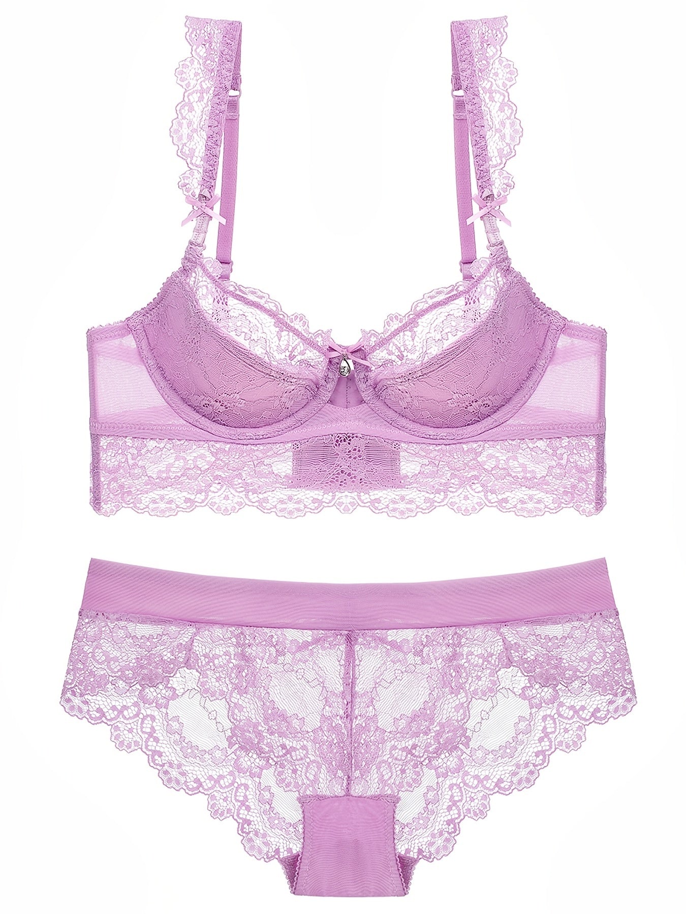 Lace Thin Cup Lingerie Set Breathable Semi Sheer Knitted Fabric Intimates