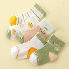 5pairs Baby Girls Cartoon Pattern Sweet Socks Breathable Soft Comfy Socks