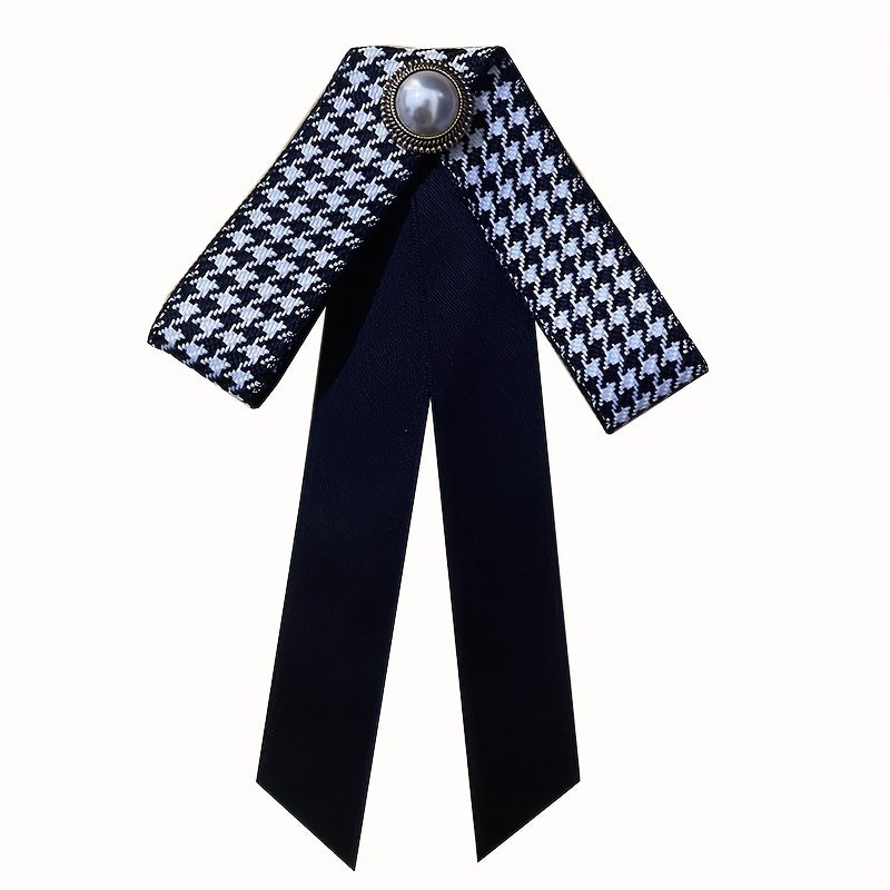 Faux Pearl Decor Bow Tie Houndstooth Bow Tie Brooch Neck Ties Collar Pins