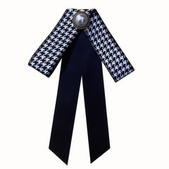 Faux Pearl Decor Bow Tie Houndstooth Bow Tie Brooch Neck Ties Collar Pins