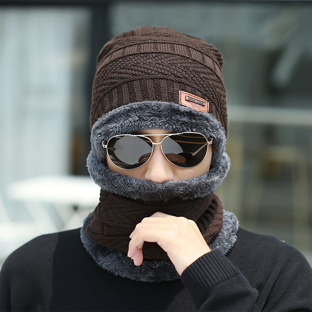 Velvet Winter Beanie Hat & Scarf Set for Men & Women