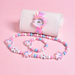 3pcs 3D Cartoon Horse Silicone Strap Girls' Watch
