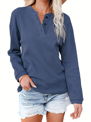 Casual Sweater Women's Plus Solid Ribbed Button Up Long Sleeve V Neck