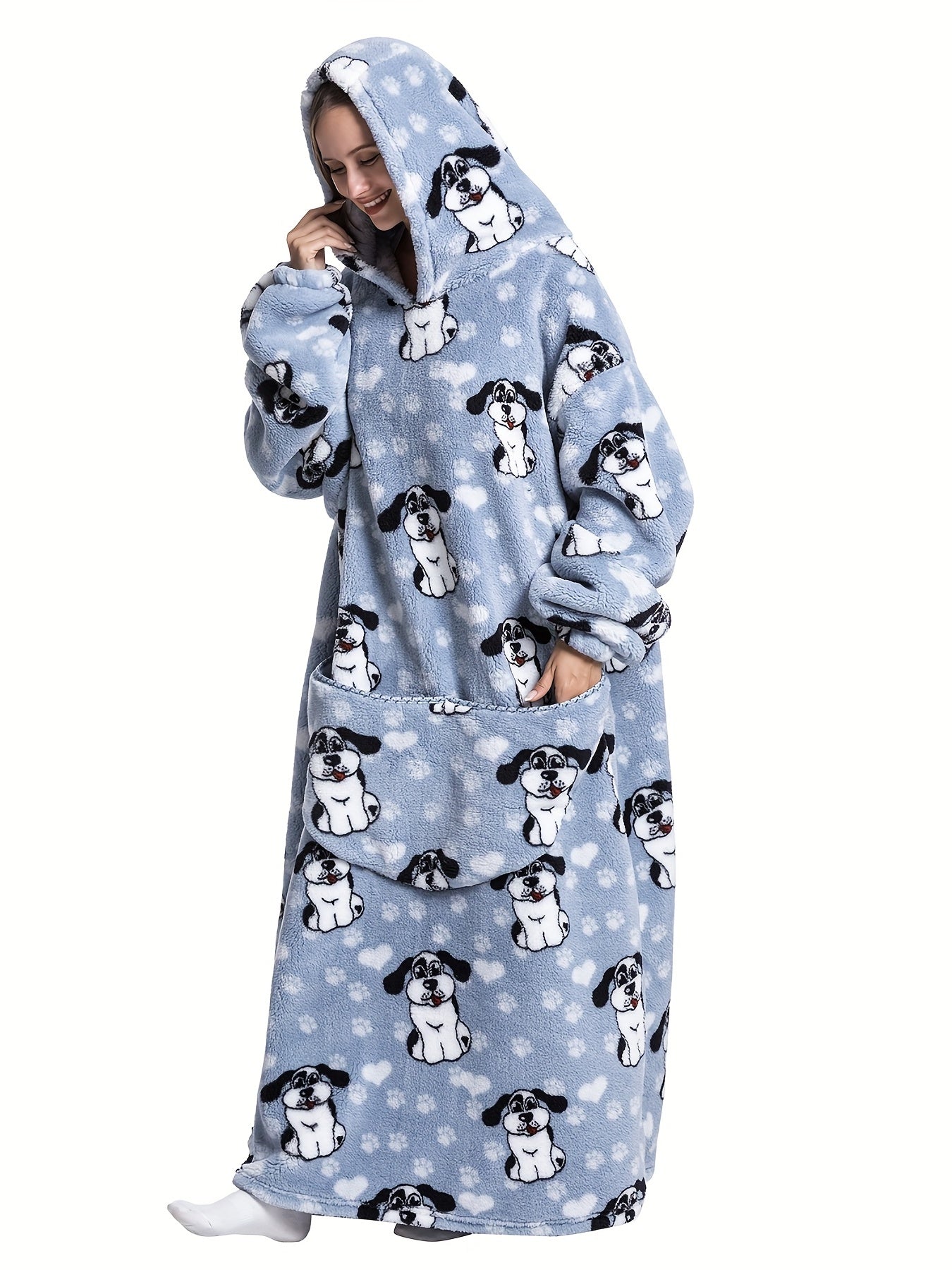 Puppy Pattern Sherpa Fleece Oversized Blanket Hoodie