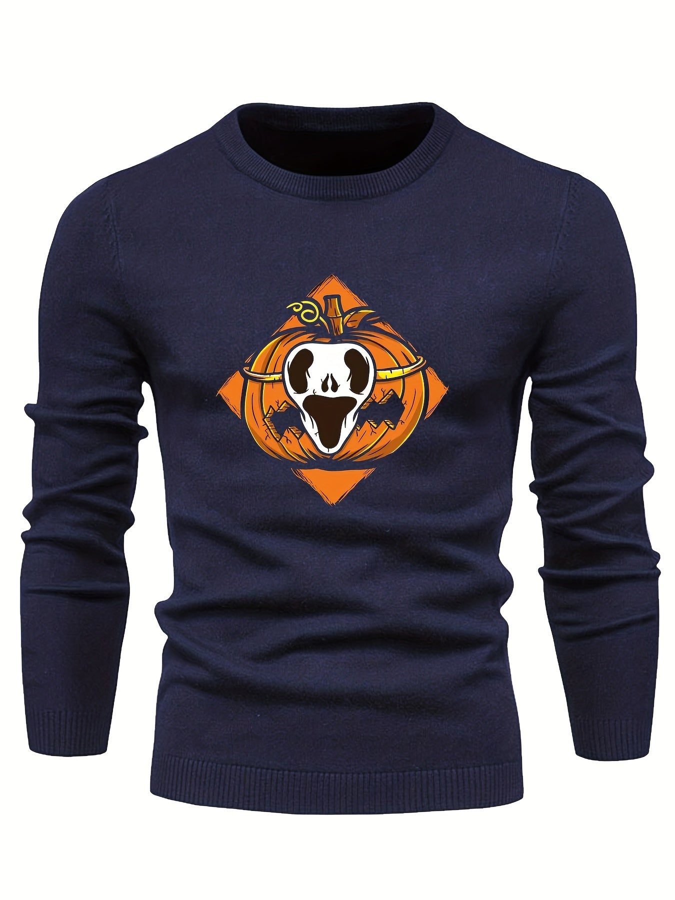 Cartoon Pumpkin Jack O Lantern Slim Warm Sweater Men's Casual Retro Style Middle