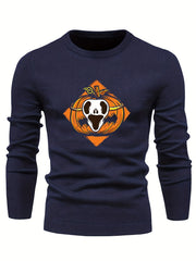 Cartoon Pumpkin Jack O Lantern Slim Warm Sweater Men's Casual Retro Style Middle