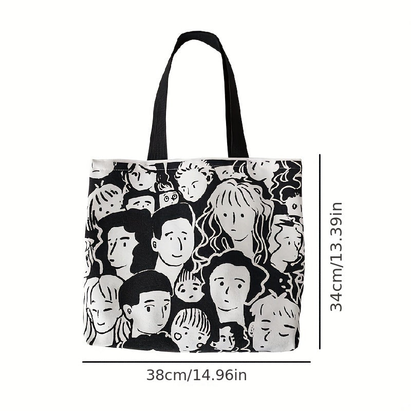 Canvas Tote Bag Large Capacity Casual Style Inside Pocket Zipper Shopping Choice