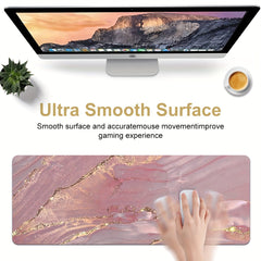 Large Pink Desk Mat Rose Marble Computer Laptop Protector Writing Pad