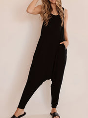Solid Pockets Loose Tank Jumpsuit Casual Sleeveless Jumpsuit