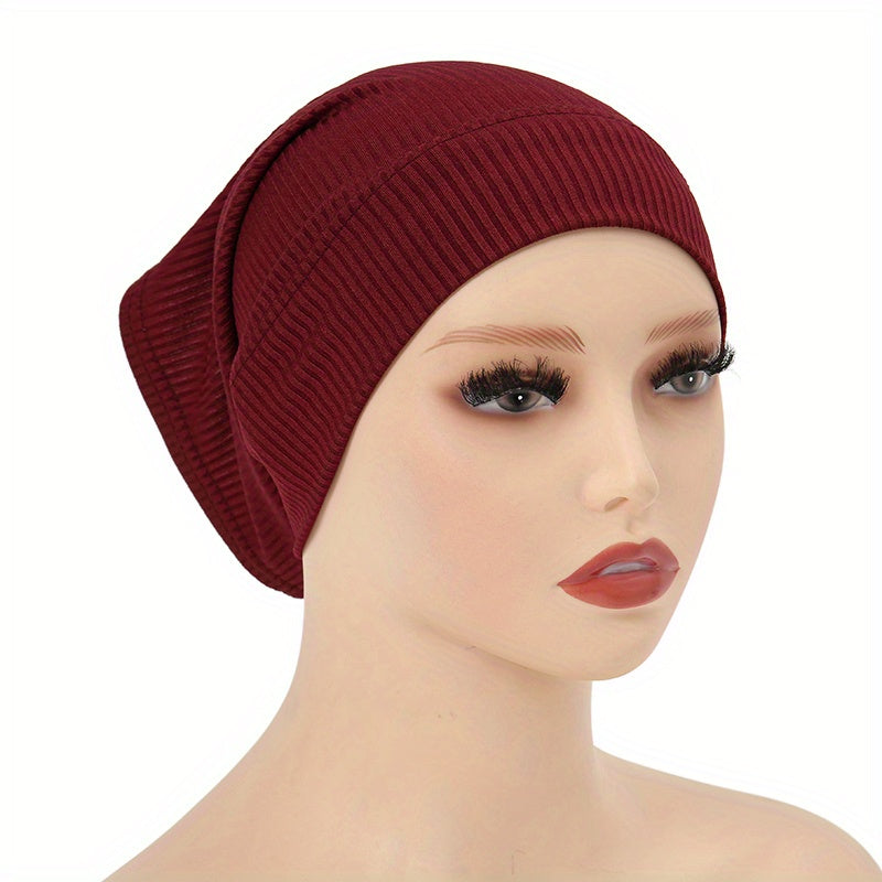 Striped Inner Cap Scarf Solid Underscarf Turban Cap Casual Hijab