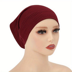 Striped Inner Cap Scarf Solid Underscarf Turban Cap Casual Hijab