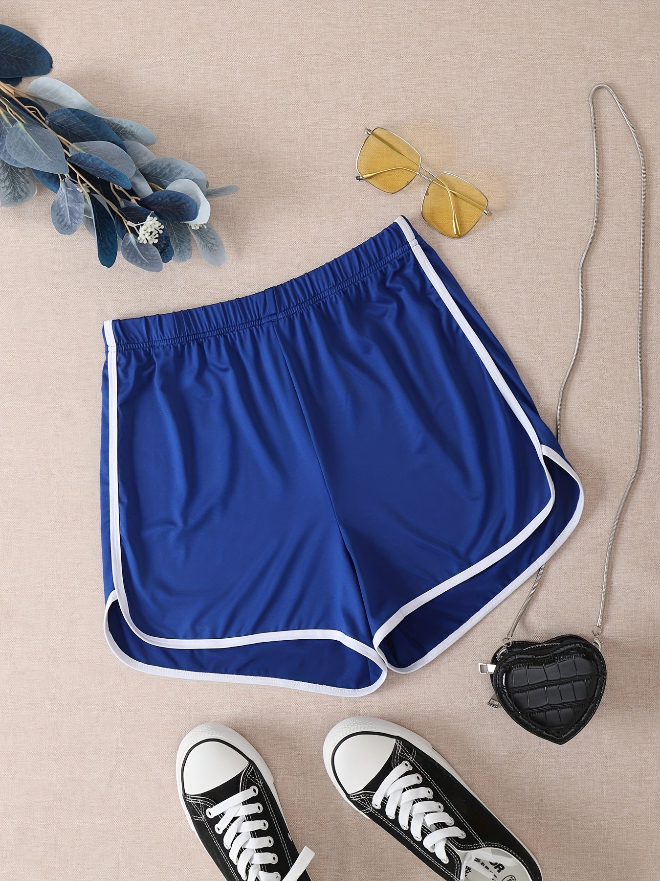 Elastic Waist Trim Shorts Casual Sporty Binding Shorts