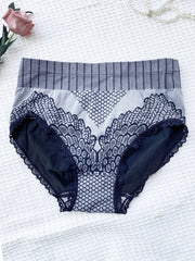 Colorblock Briefs Lace Trim High Waist Panties
