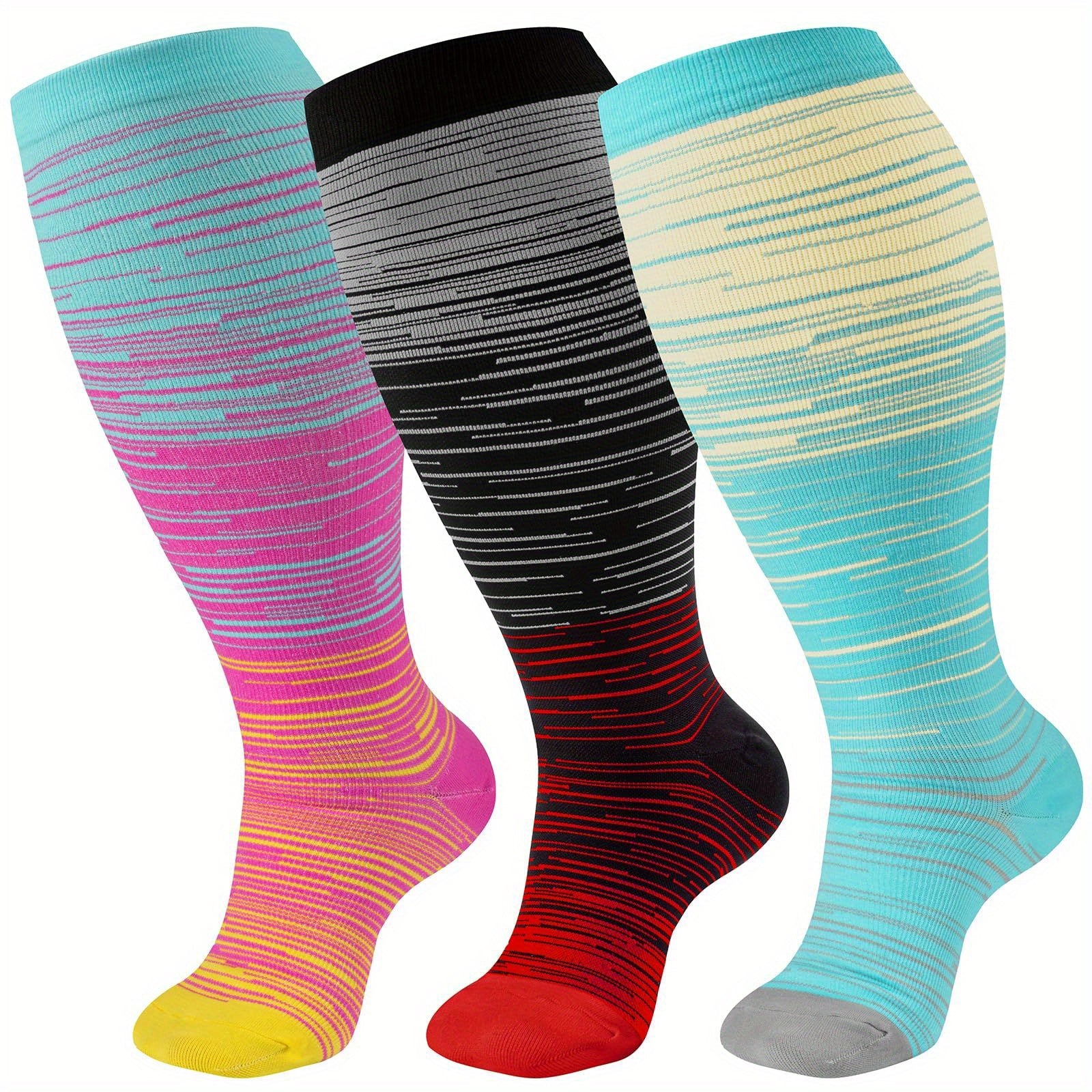 3 Pairs Plus Size Compression Socks 20-30 mmHg Knee High Support Stockings