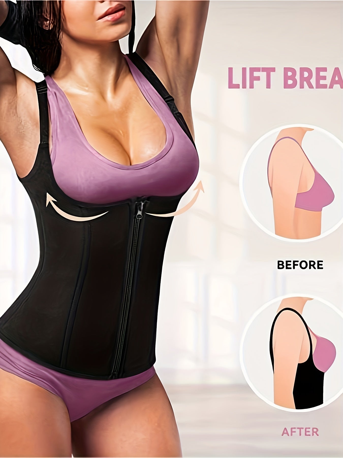 Women's Zipper Waist Trainer Vest Corset Neoprene Sweat Sauna Tank Top