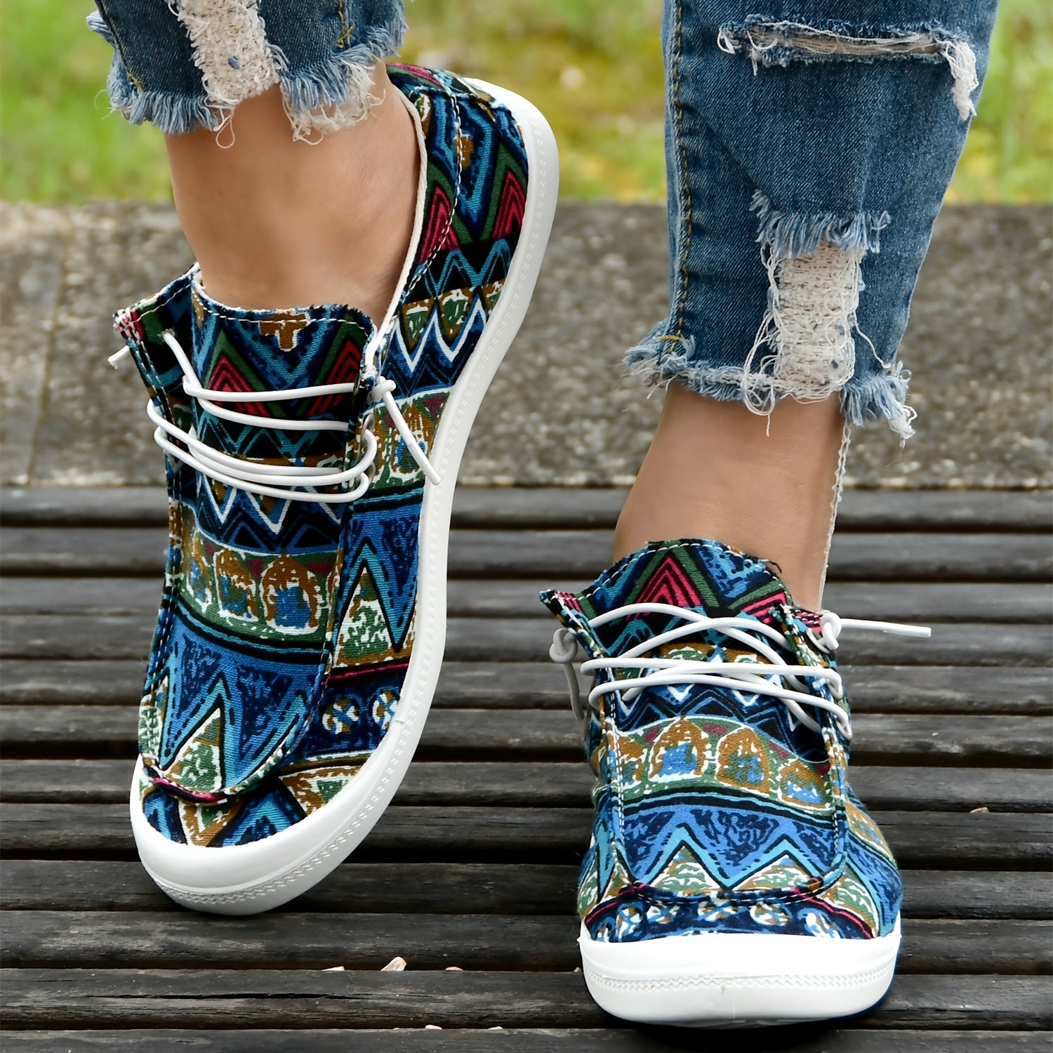 Ethnic Style Canvas Lace up Loafers Casual Boat Shoes