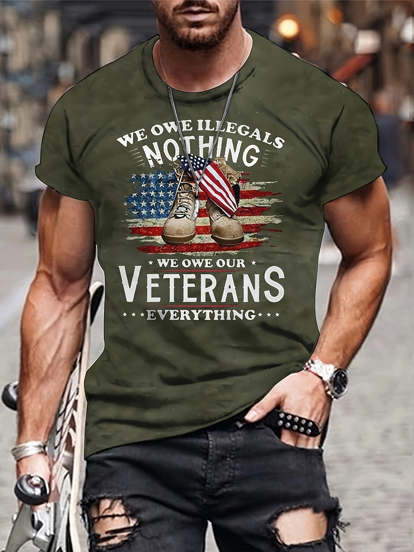 Men's American Veteran Print Tee Mid Stretch Crew Neck T-shirt