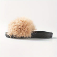 Faux Fur Decor Slippers Casual Slip On Flat Home Shoes