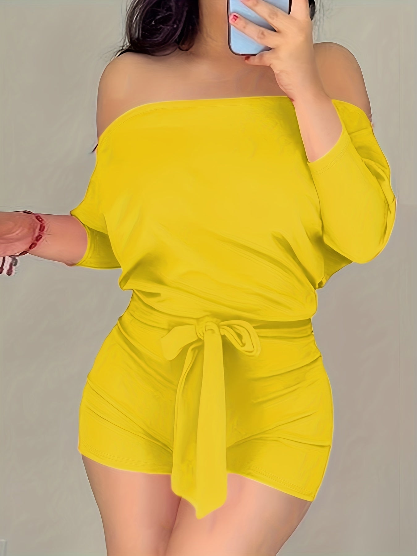 Off Shoulder Tie Front Romper Casual Romper Jumpsuit