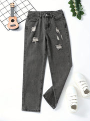 Girls Ripped Jeans Casual Pocket Denim Pants Kids Spring Summer Clothes