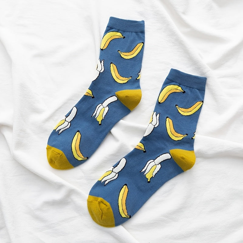3 Pairs Fruit Print Socks Comfy & Breathable Mid Tube Socks Women's Stockings