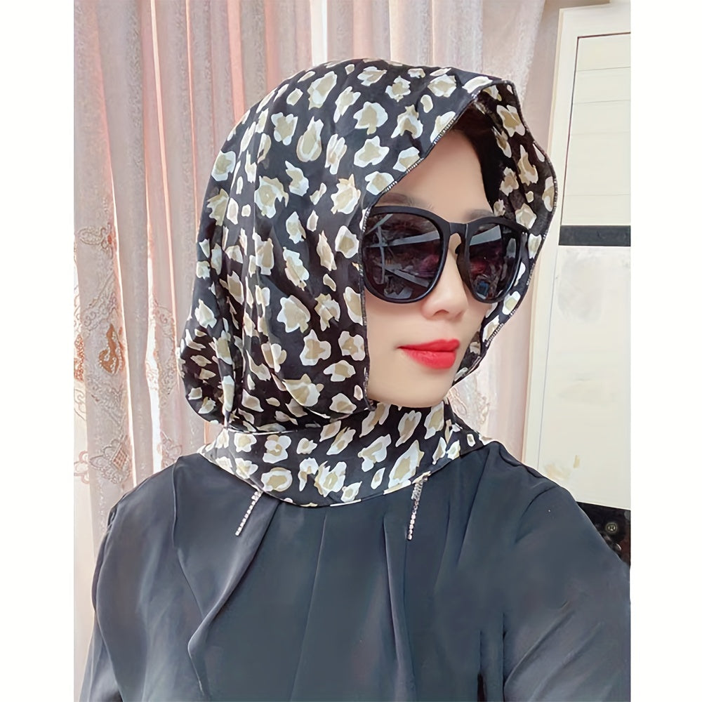 Floral Print Hijab Lace Up Head Scarf Head Wraps Soft Long Ribbon Turban