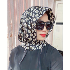 Floral Print Hijab Lace Up Head Scarf Head Wraps Soft Long Ribbon Turban