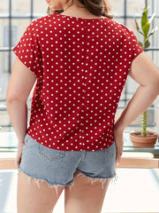 Polka Dot Print V Neck Top