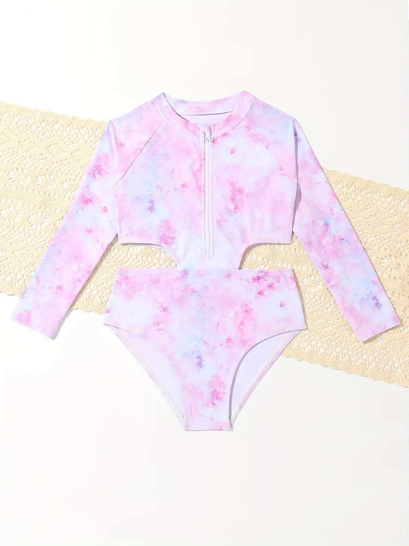 Sweet Tie Dye Long Sleeve Swimsuit for Toddler Girls