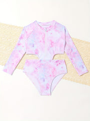Sweet Tie Dye Long Sleeve Swimsuit for Toddler Girls