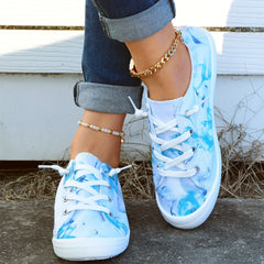 Women's Ink Print Canvas Shoes Lace Up Flat Walking Shoes Lightweight