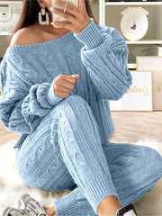One Shoulder Cable Knit Jumper & Pants Set