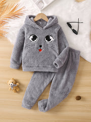 Girls Cartoon Fleece Hooded Sweatshirt & Pants Set