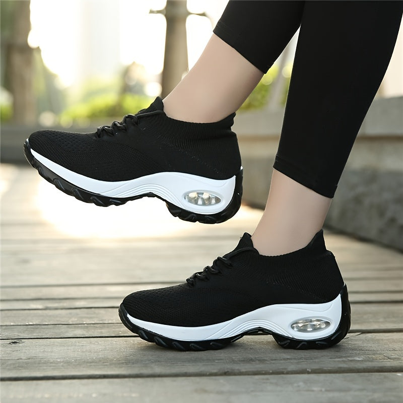 Women's Air Cushion Mesh Sneakers Breathable Lace Up Running Shoes