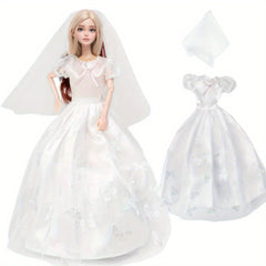 Girl Doll Wedding Dress Lace Party Outfit with Floral Embroidery